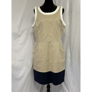 Tommy Hilfiger Dress Women Size 14Tan/ Navy Sleeveless ‎ Knee Length